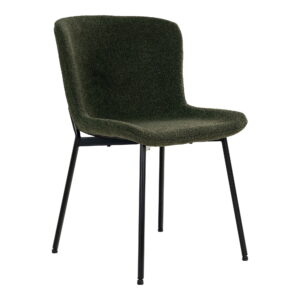 Maceda Dining Chair – Esszimmerstuhl, Bouclé, dunkelgrün, schwarze Beine, HN1241