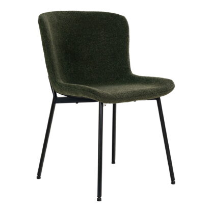 Maceda Dining Chair – Esszimmerstuhl, Bouclé, dunkelgrün, schwarze Beine, HN1241
