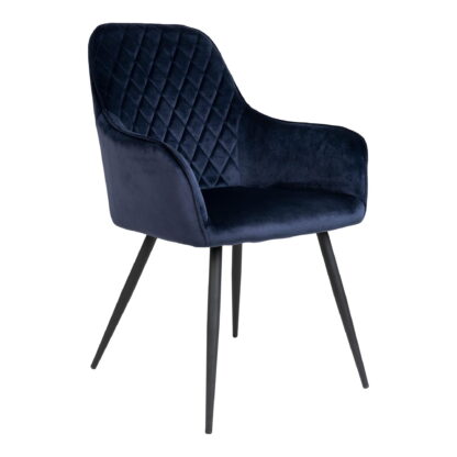 Harbo Dining Chair – Esszimmerstuhl, Samt, blau, schwarze Beine, HN1205