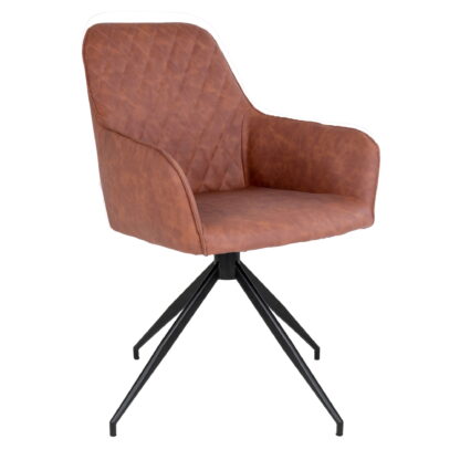 Harbo Esszimmerstuhl mit Drehgelenk – Esszimmerstuhl mit Drehgelenk, PU-Leder, Vintage-Braun, schwarze Beine, HN1220