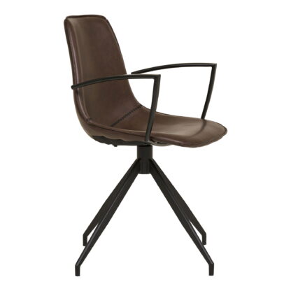 Monaco Dining Chair – Esszimmerstuhl, drehbar, Armlehne, PU, ​​dunkelbraun mit schwarzen Beinen, HN1227 – Bild 3