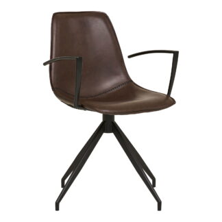 Monaco Dining Chair – Esszimmerstuhl, drehbar, Armlehne, PU, ​​dunkelbraun mit schwarzen Beinen, HN1227