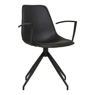 Monaco Dining Chair – Esszimmerstuhl, drehbar, Armlehne, PU, ​​schwarz mit schwarzen Beinen, HN1228