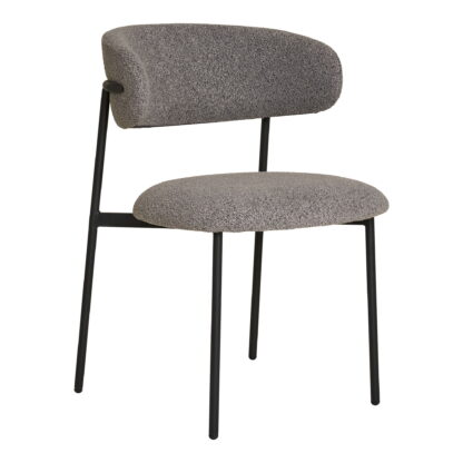 Mira Dining Chair – Esszimmerstuhl, Bouclé, hellgrau, schwarze Beine, HN1268