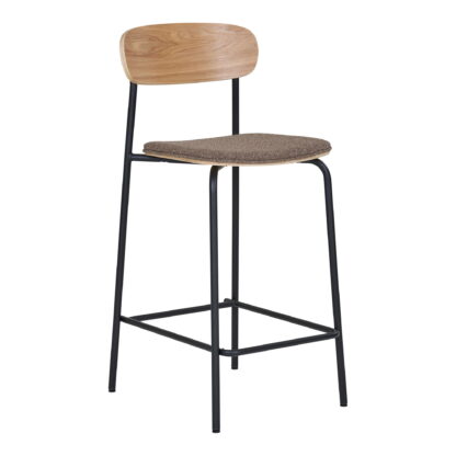 Estepona Counter Chair – Thekenstuhl, Rückenlehne aus Eschenholz, brauner Sitz mit schwarzen Beinen, HN1269