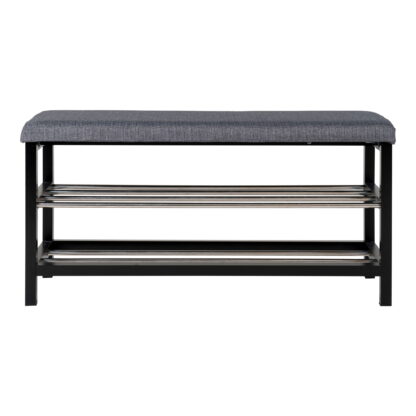 Padova Bank – Bank mit Kissen und 2 Regalen, grau, schwarze Beine, 100 x 34 x 50 cm – Bild 2