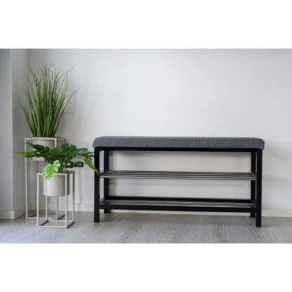Padova Bank – Bank mit Kissen und 2 Regalen, grau, schwarze Beine, 100 x 34 x 50 cm – Bild 4