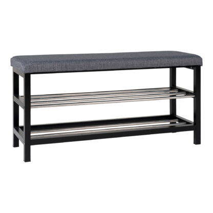 Padova Bank – Bank mit Kissen und 2 Regalen, grau, schwarze Beine, 100 x 34 x 50 cm