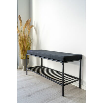 Vita Bench – Bank mit Kissen und Ablage, schwarz mit schwarzen Beinen, 100 x 36 x 48,5 cm – Bild 4