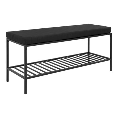 Vita Bench – Bank mit Kissen und Ablage, schwarz mit schwarzen Beinen, 100 x 36 x 48,5 cm