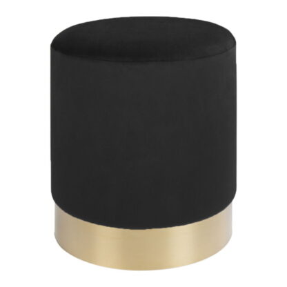Gamby Pouf – Pouf, Samt, schwarz, messingfarbener Sockel ø34x43 cm, HN1207