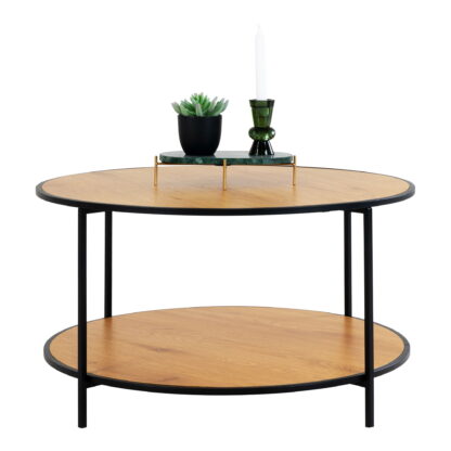 Vita Couchtisch - Couchtisch, Eichenoptik, schwarzes Gestell Ø80x45 cm