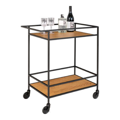 Vita Barwagen – Barwagen mit 2 Ablagen, Eichenoptik, schwarzer Rahmen 68x40x79 cm