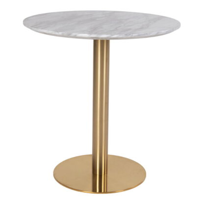 Bolzano Esstisch – Esstisch, Platte in Marmoroptik, weiß, Untergestell in Messingoptik, ø70x75 cm
