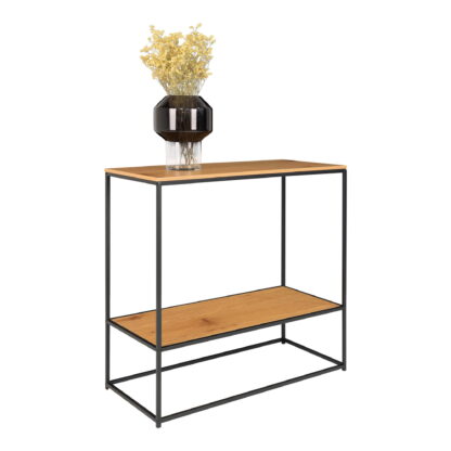 Vita Konsolentisch – Konsolentisch, 2 Ablagen, Eichenoptik, schwarzes Gestell 80x36x80 cm