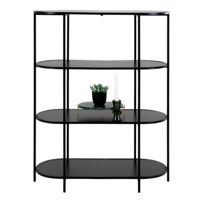 Vita Regal - Ovales Regal, 4 Regale, schwarz, schwarzer Rahmen 85x36x111 cm