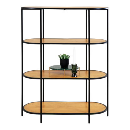 Vita Regal - Ovales Regal, 4 Regale, Eichenoptik, schwarzer Rahmen 85x36x111 cm