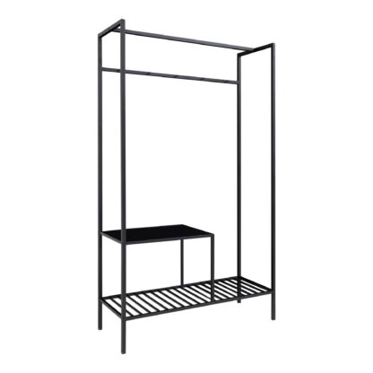 Vita Kleiderschrank – Kleiderschrank, 2 Regale, schwarz, schwarzer Rahmen 101 x 38 x 170 cm – Bild 2