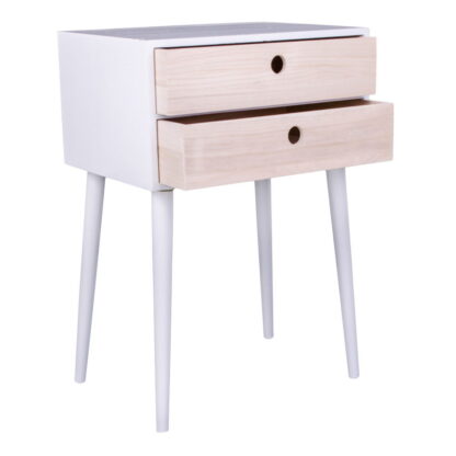 Rimini Beistelltisch – Beistelltisch, weiß, 2 Schubladen aus Naturholz 32 x 45 x 65,5 cm – Bild 2