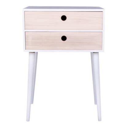 Rimini Beistelltisch – Beistelltisch, weiß, 2 Schubladen aus Naturholz 32 x 45 x 65,5 cm – Bild 3