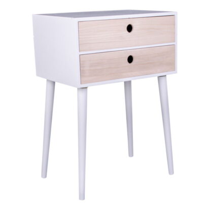 Rimini Beistelltisch – Beistelltisch, weiß, 2 Schubladen aus Naturholz 32 x 45 x 65,5 cm