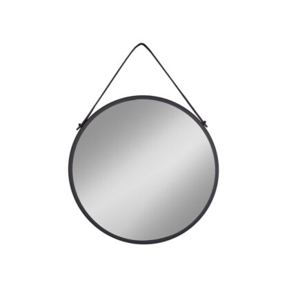 Trapani Mirror - Spiegel, Stahl/Kunstleder, schwarz, ø38 cm