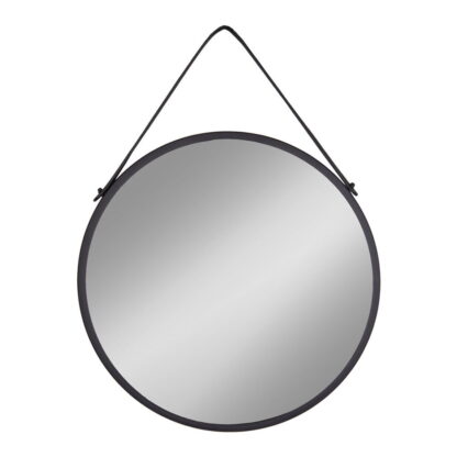 Trapani Mirror - Spiegel, Stahl/Kunstleder, schwarz, ø60 cm