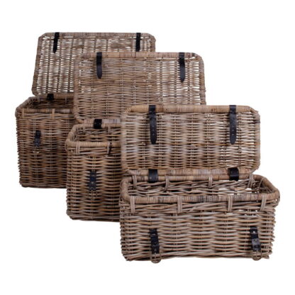 Depok Aufbewahrungskoffer – Aufbewahrungskoffer, Kubu-Rattan, Ledergriff, grau, 3er-Set – Bild 2