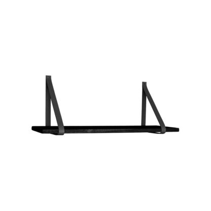 Forno Shelf - Regal, schwarz, schwarze Lederriemen 80x20 cm