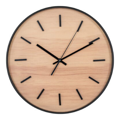 Camden Wall Clock – Wanduhr, schwarz/natur, geräuschloses Uhrwerk ø35 cm