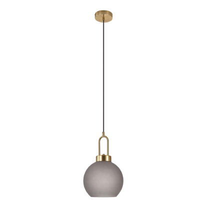 Luton Pendant - Pendelleuchte, mattes Rauchglas, messingfarbene Fassung, kugelförmig, Ø20 cm