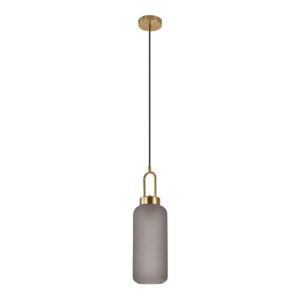 Luton Pendant - Pendelleuchte, mattes Rauchglas, messingfarbene Fassung, zylinderförmig, Ø13 cm